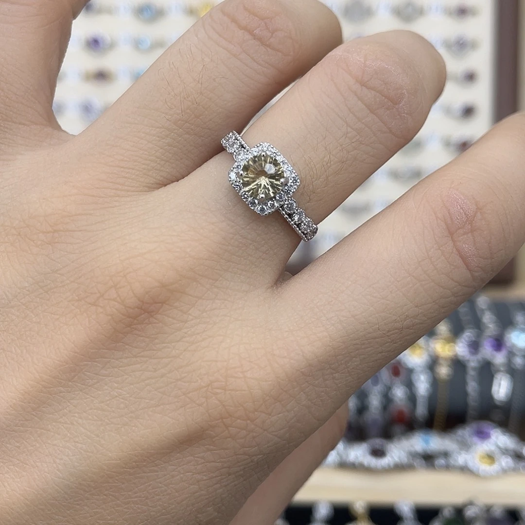 黄晶戒指银S925镶嵌