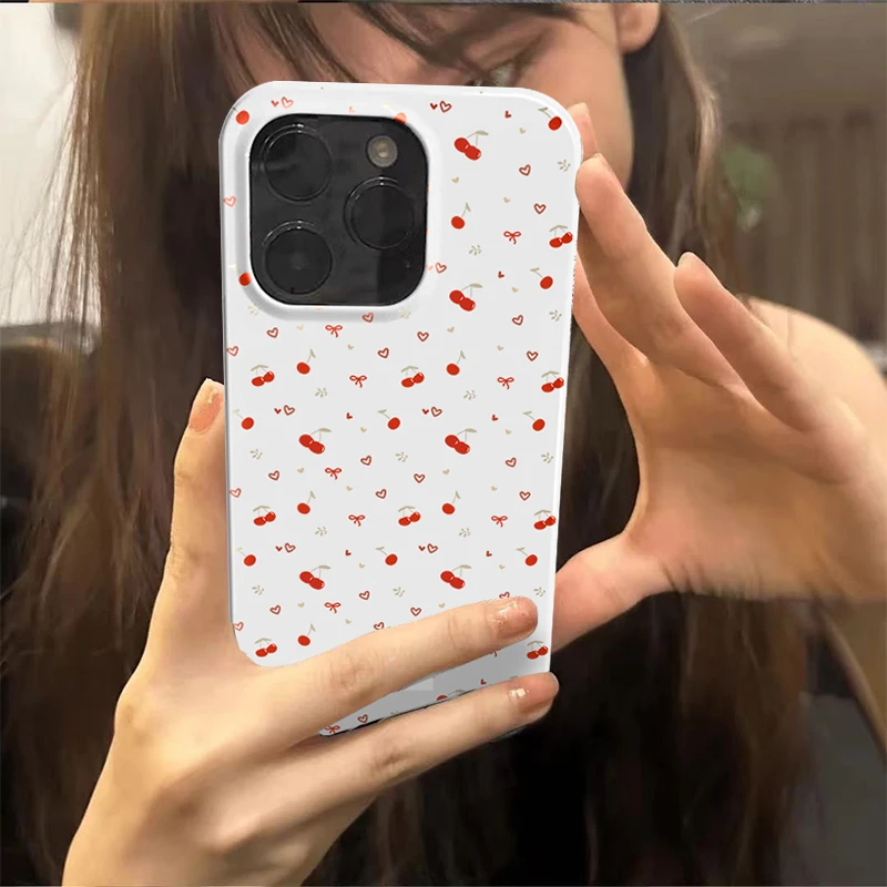 欧克里里韩系樱桃适用苹果14/15/16promax手机壳13/12果冻壳11xr