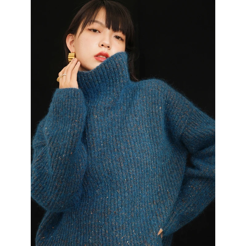 MRS Studios 意大利氛围感混彩点蓬松高领套头毛衣