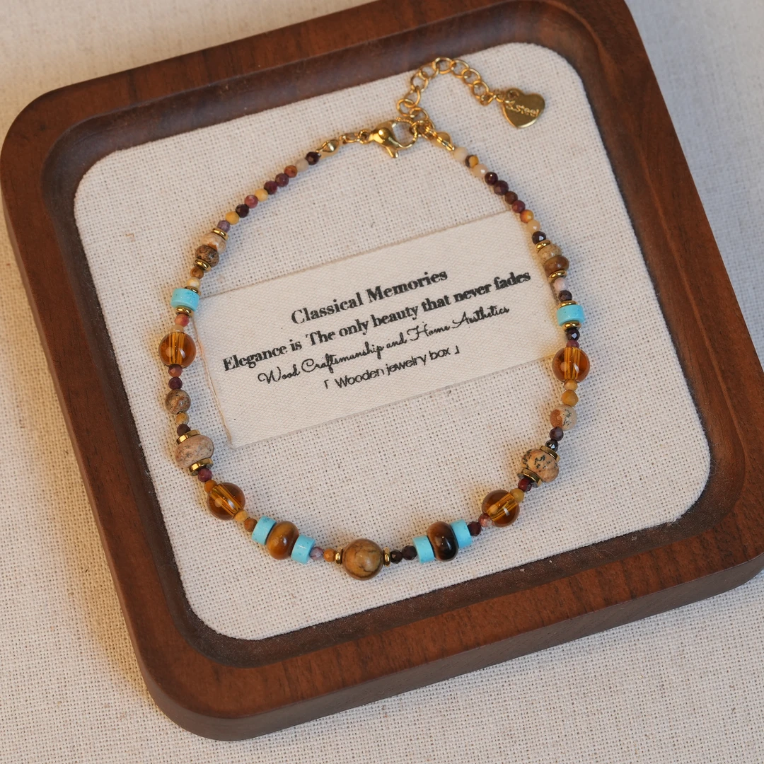 钛钢石英石脚链 [太阳脚链]手工气质复古法式简约宫珠珠廷风中古