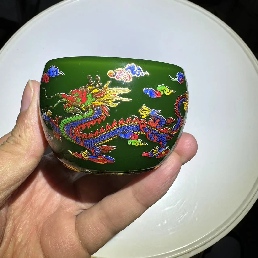 龙凤戏珠绿琉璃杯