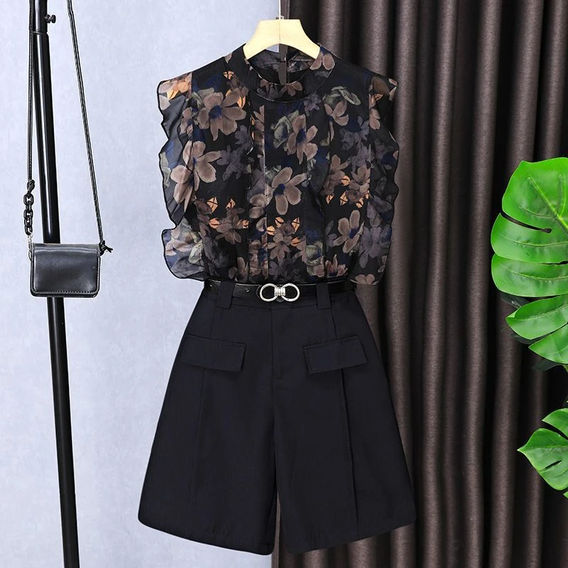 碎花上衣两件套2025夏季新款女装小个子搭配一整套套装女洋气减龄