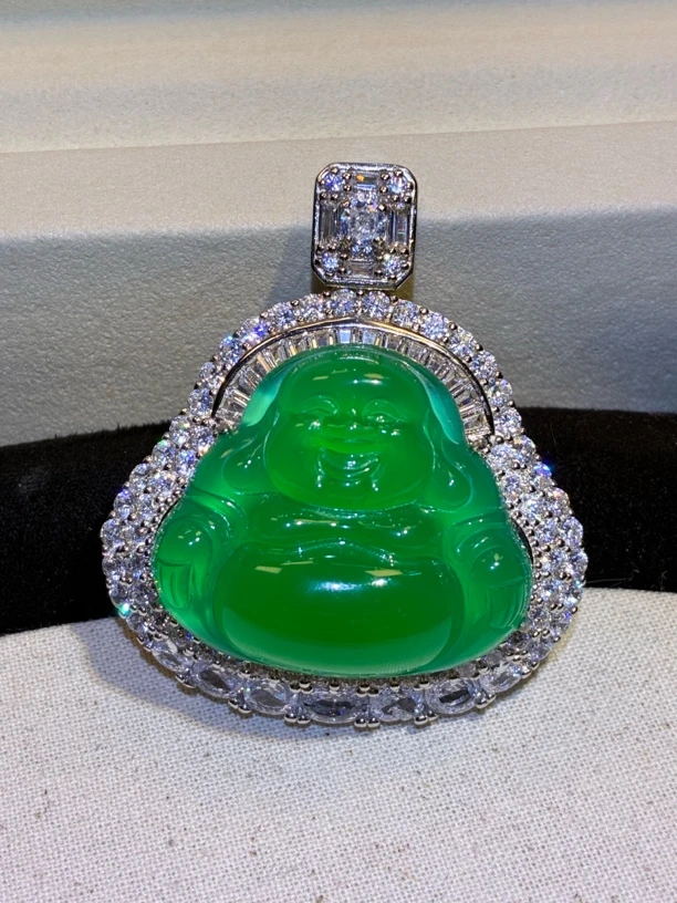 独家设计款佛公气质绿色玉髓豪镶