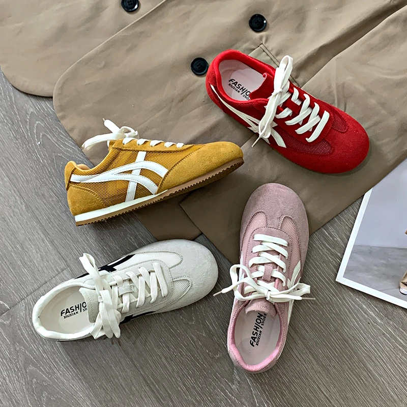 小个子内增高德训鞋女2025春季新款松糕厚底拼色休闲阿甘鞋子透网