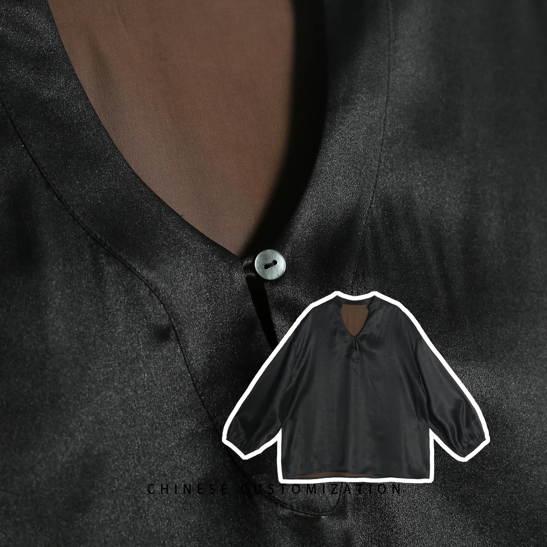 【暗夜流光】满分桑蚕丝 香云纱设计感阔型慵懒随性长袖上衣25LY705