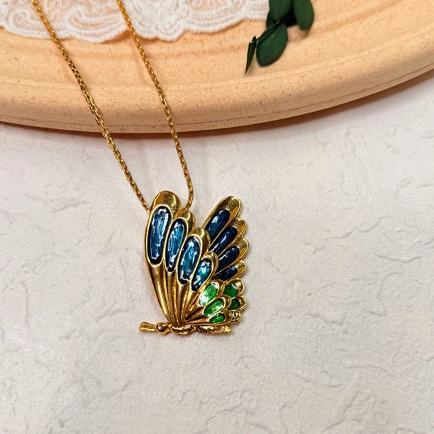 铜合金项链 【六六中古】孤品复古蝴蝶项链th7073链长61