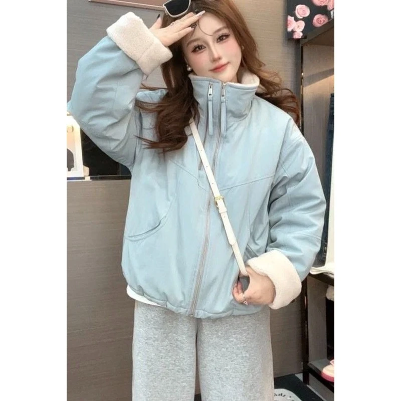 冬季小个子洋气夹克上衣短款加绒加厚冲锋衣外套女韩系复古牛仔