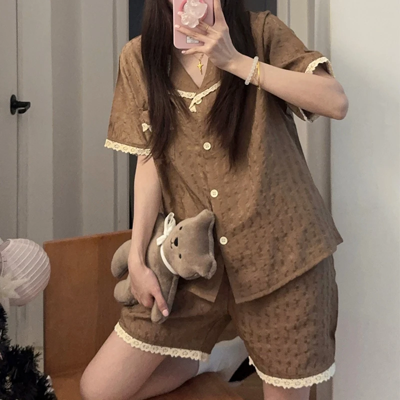 2025新款睡衣女款夏季天丝棉短袖夏天薄款简约纯色高级家居服套装