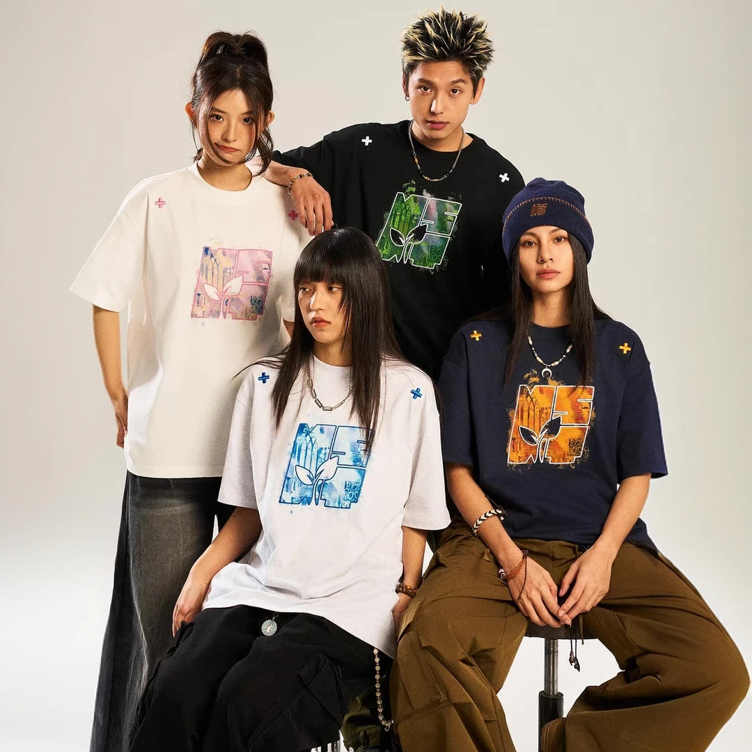 重磅260g美式复古潮牌印花设计情侣短袖宽松休闲短袖t恤