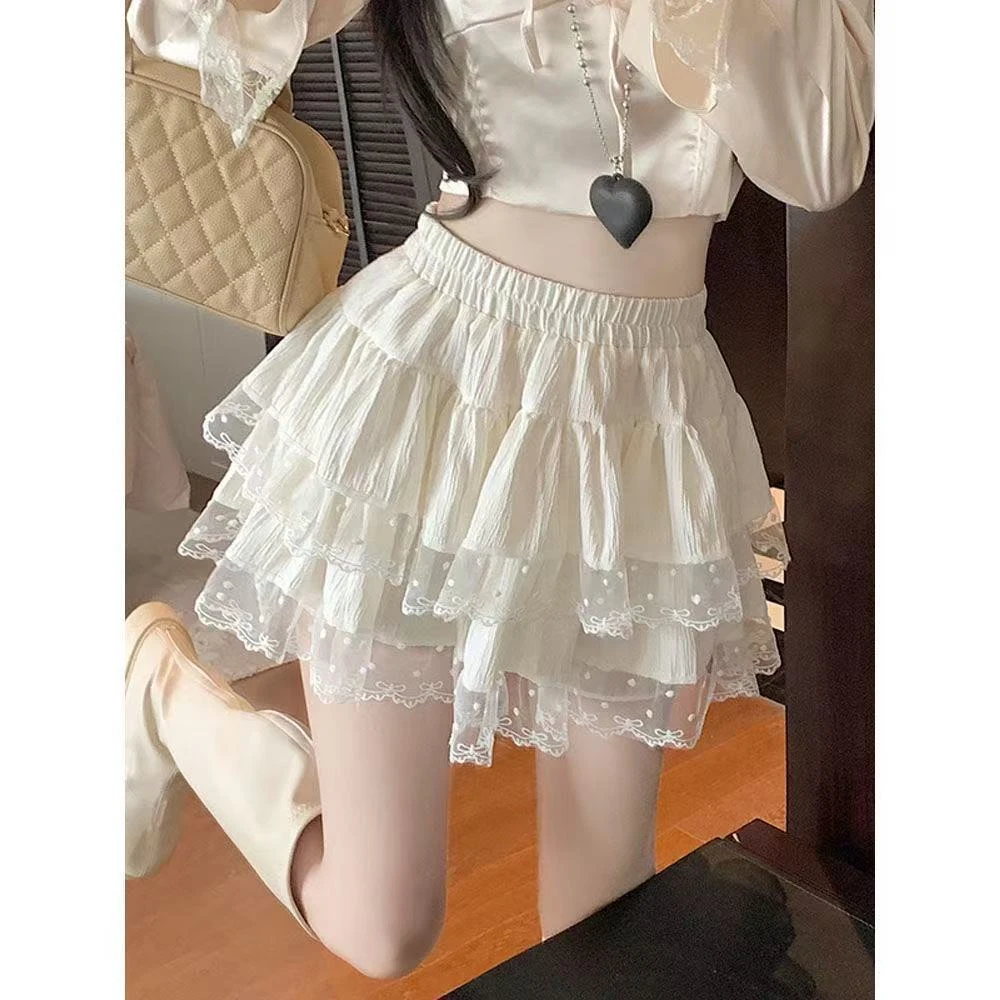 A字百褶裙蕾丝2025夏季自带打底半身裙显瘦蛋糕裙百搭打底荷叶ins