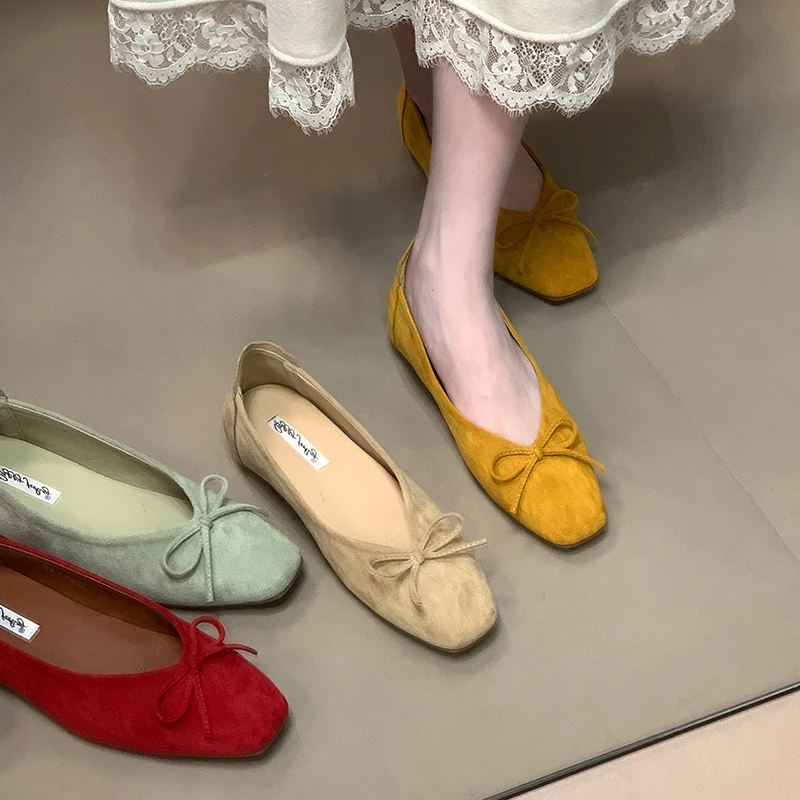 芭蕾蝴蝶结温柔姜黄色温柔内增高单鞋2025年新款软底百搭浅口鞋