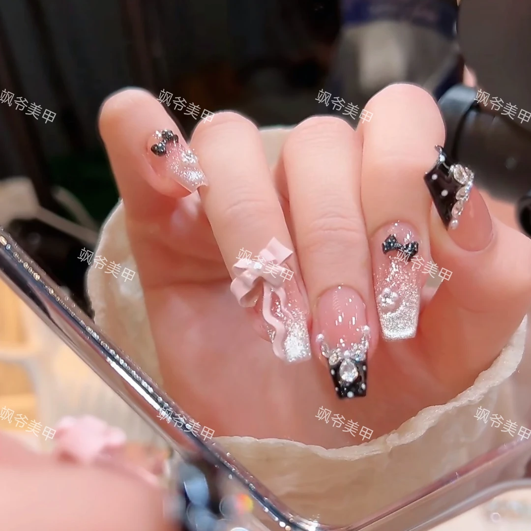 赫本晚宴-美甲店手工美甲-可重复佩戴-掉钻包补