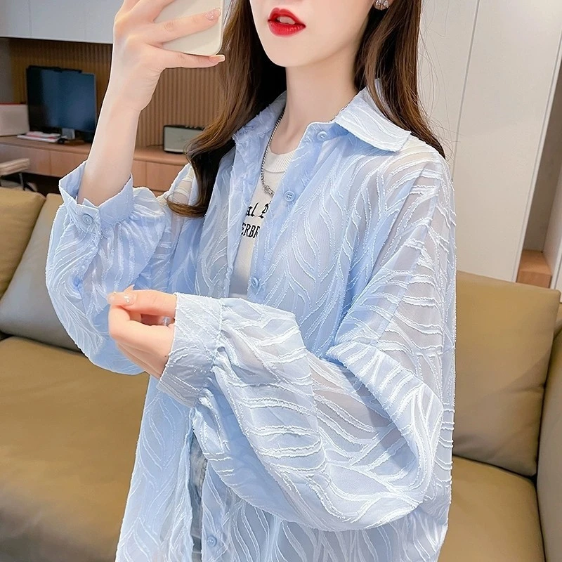 冰丝透气薄款雪纺衬衫女夏季2025新款宽松大码时尚洋气百搭防晒衣