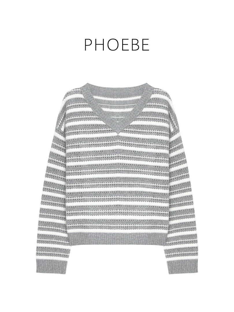 惊喜【V领条纹毛衣】PHOEBE叶姐 秋冬极简毛衣HF409013001C
