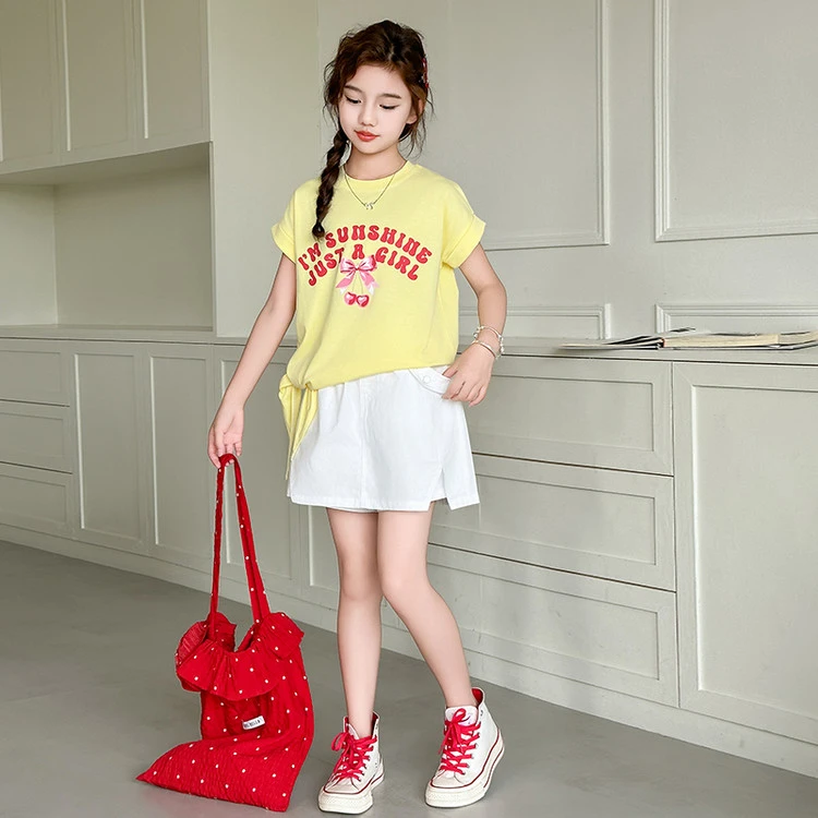 2025夏季新款洋气女童字母短袖裙裤套装