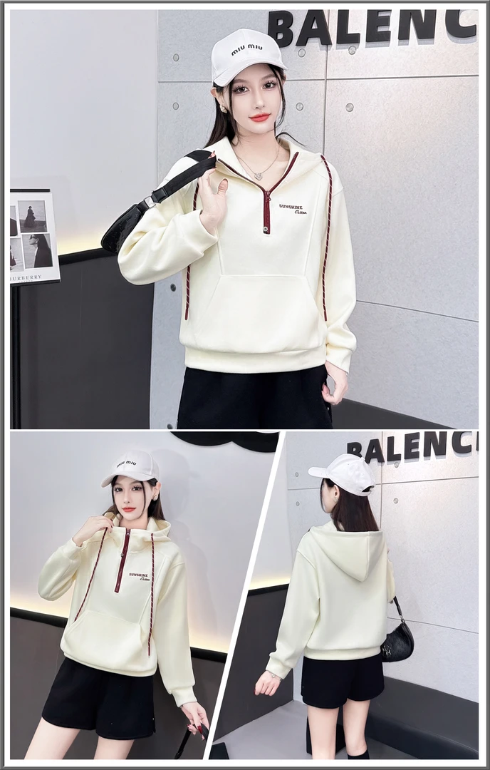 8861#【长55】2025春款时尚半拉链设计连帽卫衣