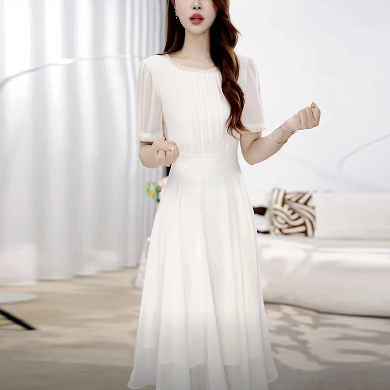 轻奢气质欧若风夏季短袖裙子女爆款2025新款高级感洋气显瘦连衣裙