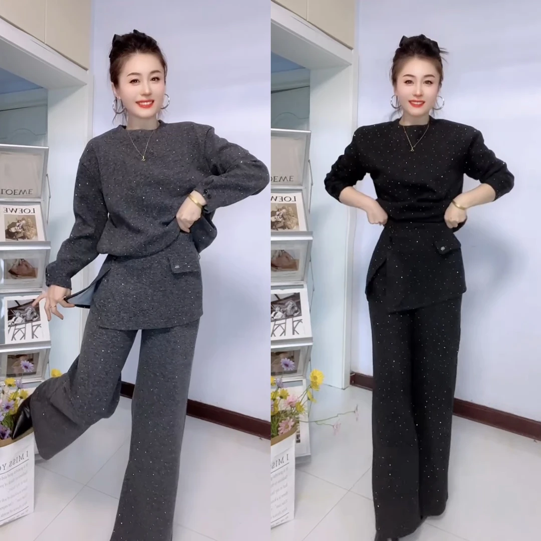 冬季新款时尚洋气气质套装女阔腿裤两件套修身显瘦高品质女装