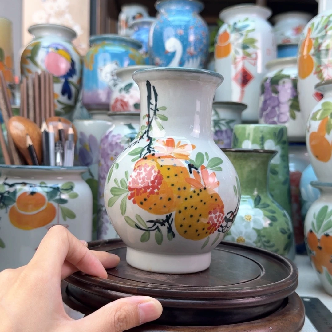 景德镇陶瓷手绘花瓶无孔
