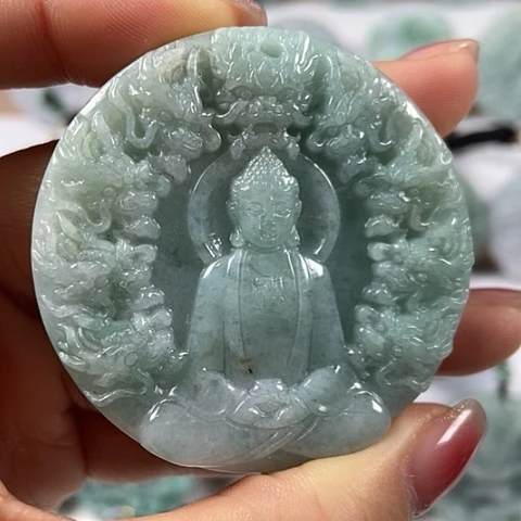 翡翠颈饰未镶嵌九龙大日如来两面工福利