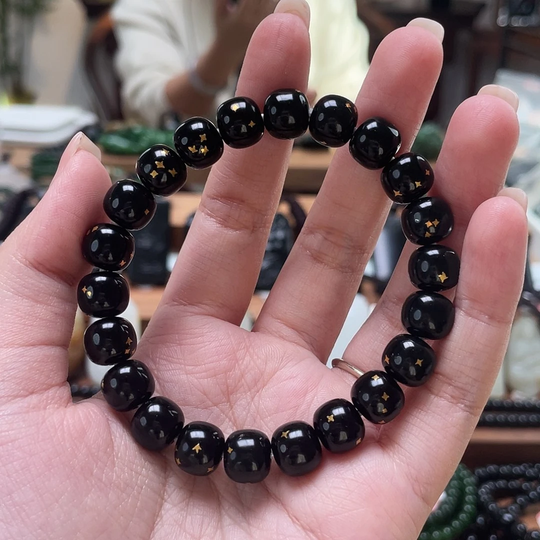 和田玉未镶嵌手链和田玉黑青9/10老