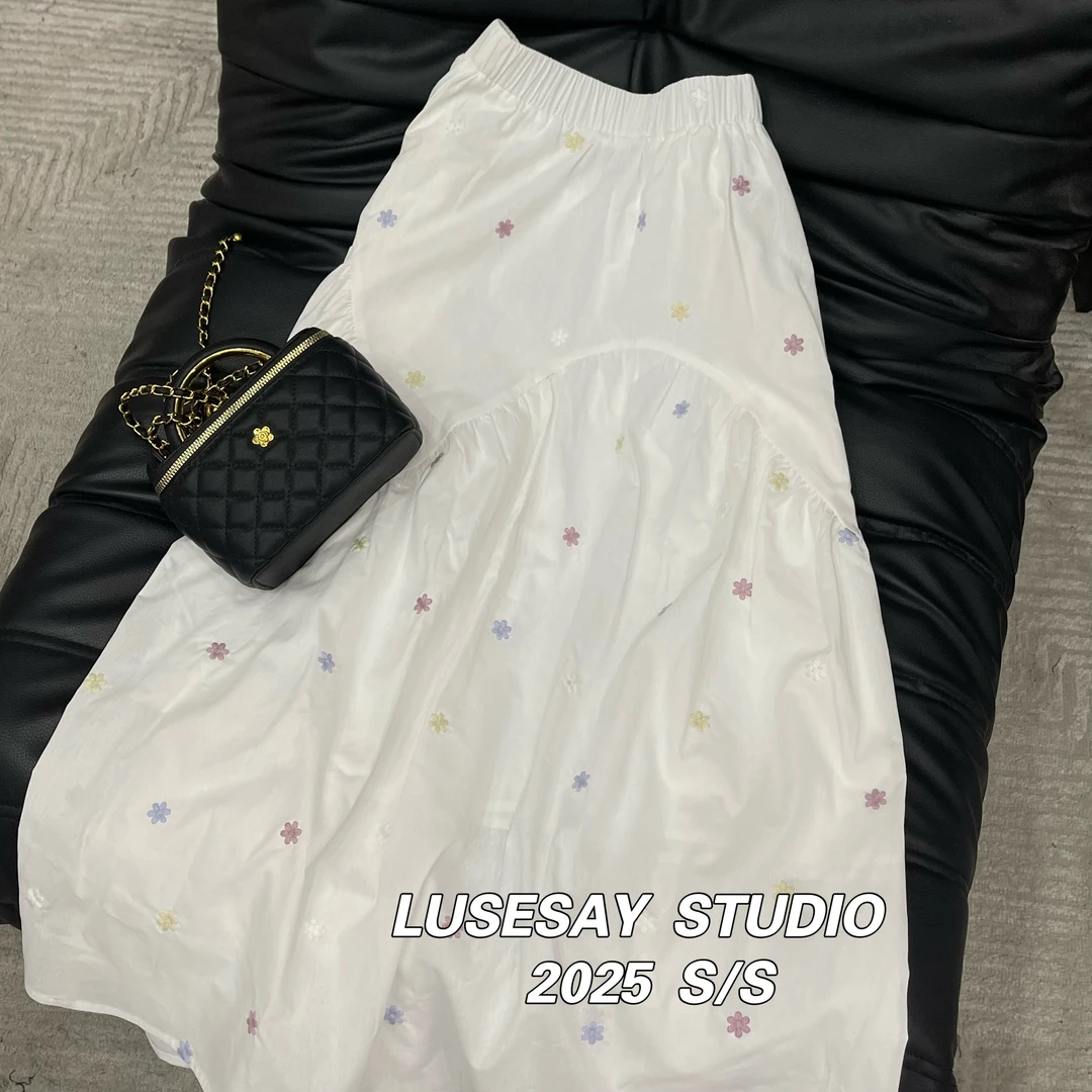 夏季长裙2025新款彩色花花女长裙高腰修身显瘦百搭裙子