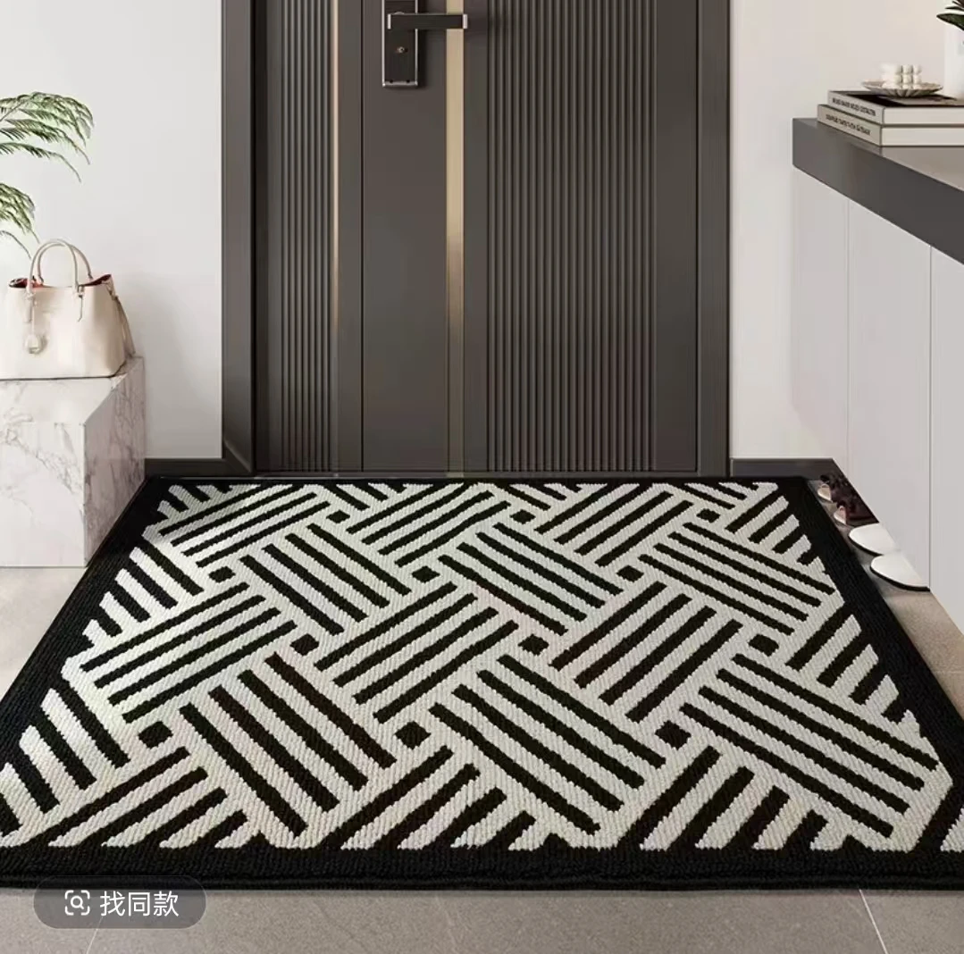 入户门地毯刮泥除尘防滑地垫黑白简约家用玄关脚垫/黑色
