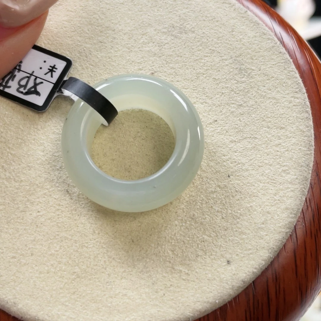 和田玉未镶嵌戒指P56奶蓝青花甜甜圈16.2