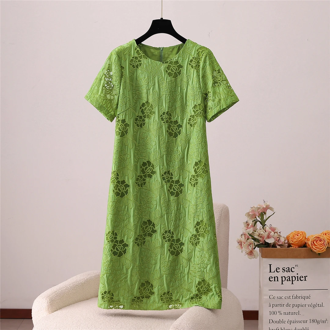 COLD MEDIUM时尚轻奢重磅气质圆领新款遮肉显瘦优雅女装连衣裙322