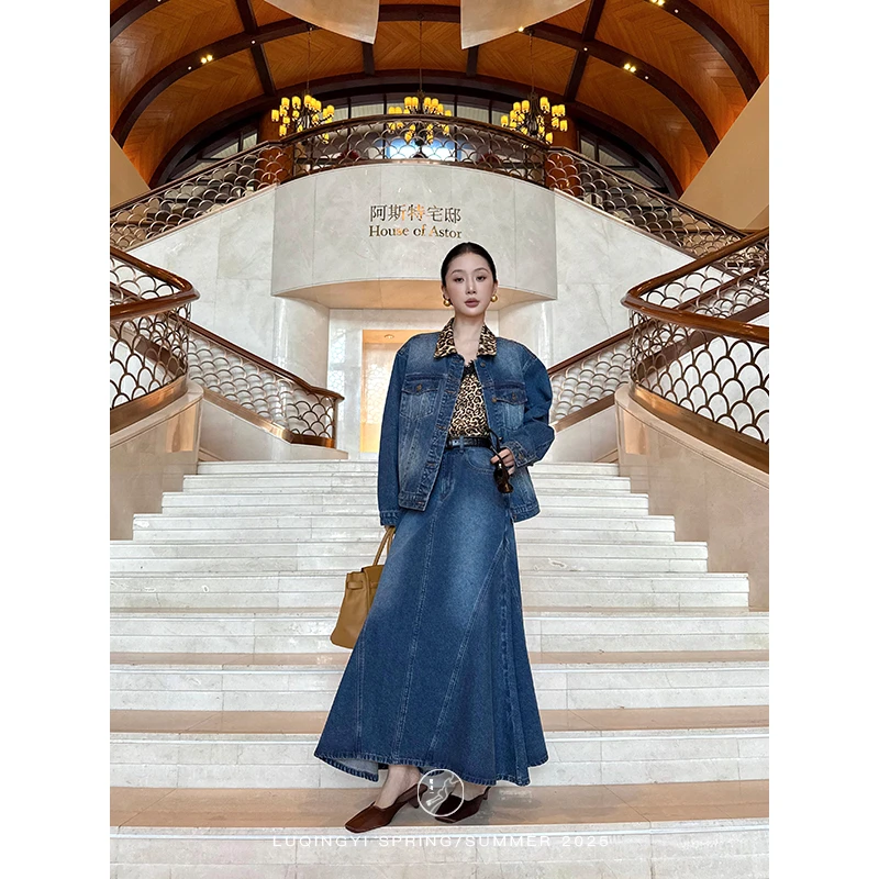 鹭青一原创【蓝调考古】牛仔半身裙女复古水洗鱼尾半裙L25Q0585L