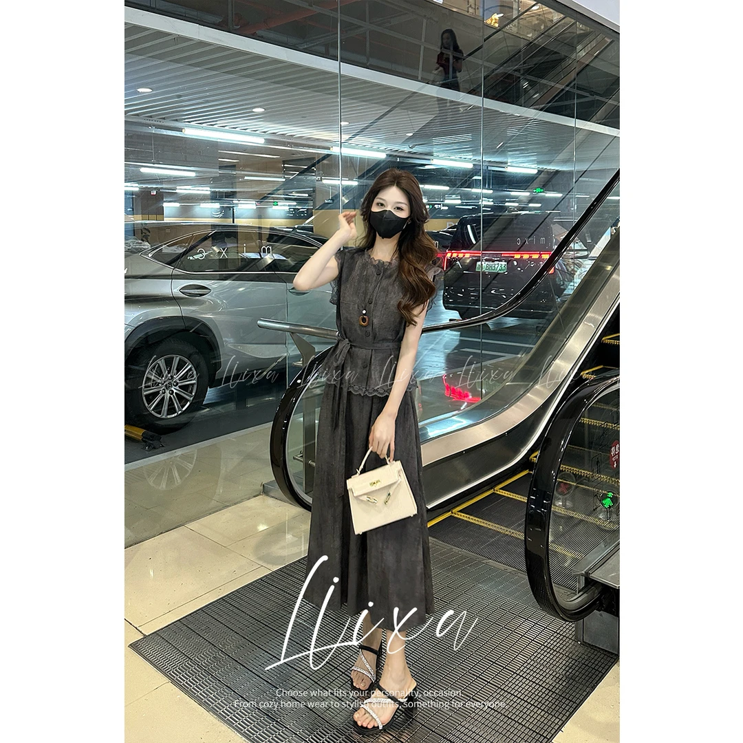 〈纪朵研〉1046时尚套装夏新款气质减龄显瘦休闲薄款裤子两件套