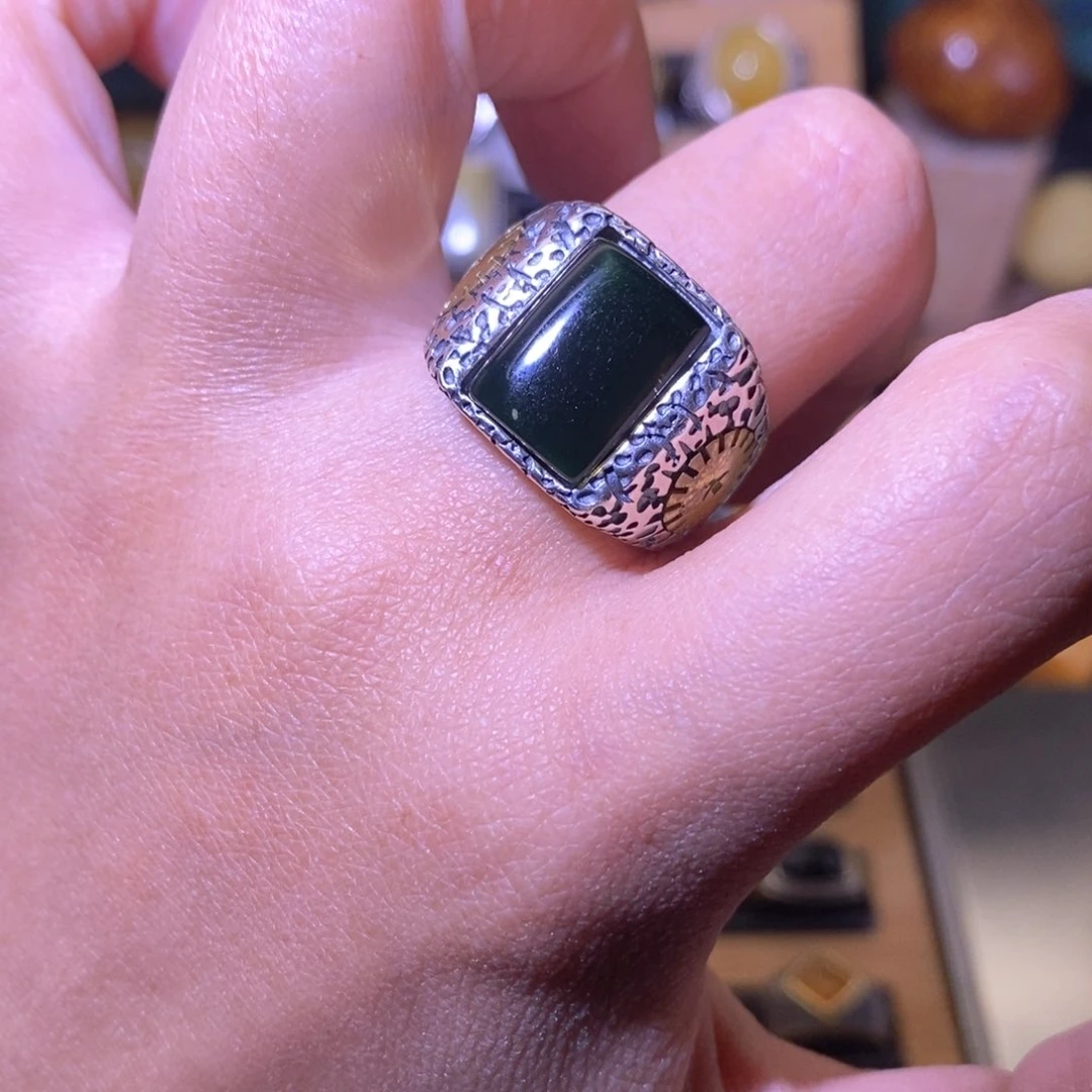 蓝珀戒指银S925镶嵌好的