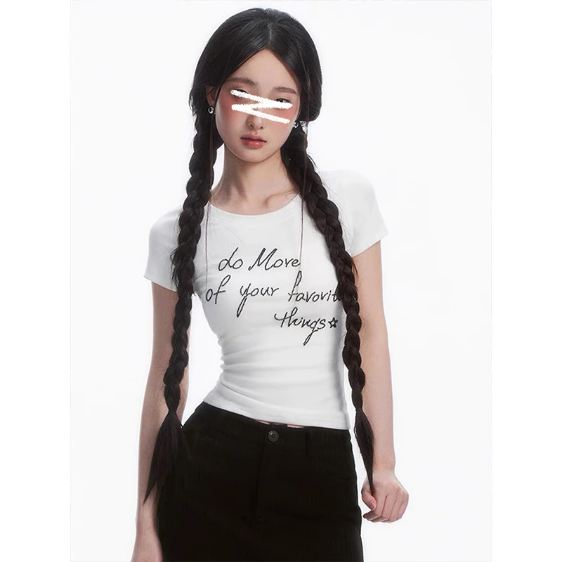 Moses Queen/魔西女王掐腰正肩时髦凉感短袖T恤修身显瘦百搭上衣