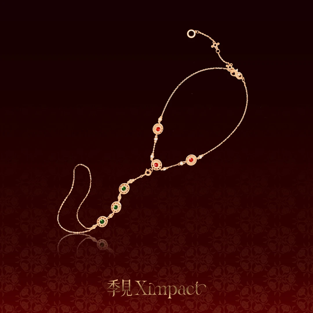925银脚链 蝶我-双迭-红绿色彩能量系脚链九紫链灵性饰品古风气质