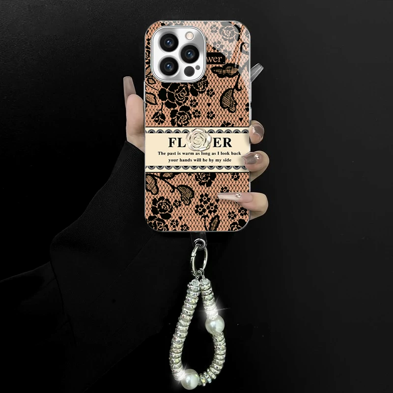适用于苹果/oppo/华为/vivo/小米电镀玻璃复古玫瑰手链防摔手机壳