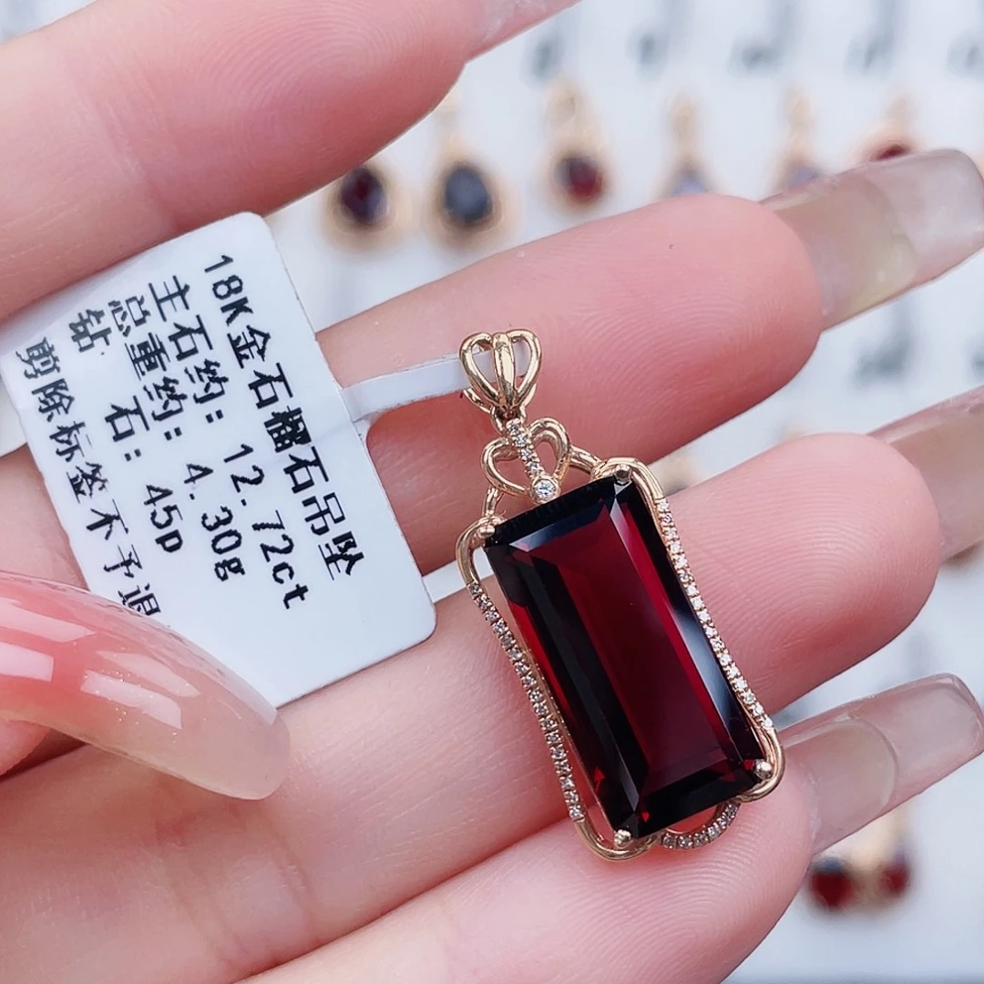 石榴石吊坠(不含链)18K金镶嵌