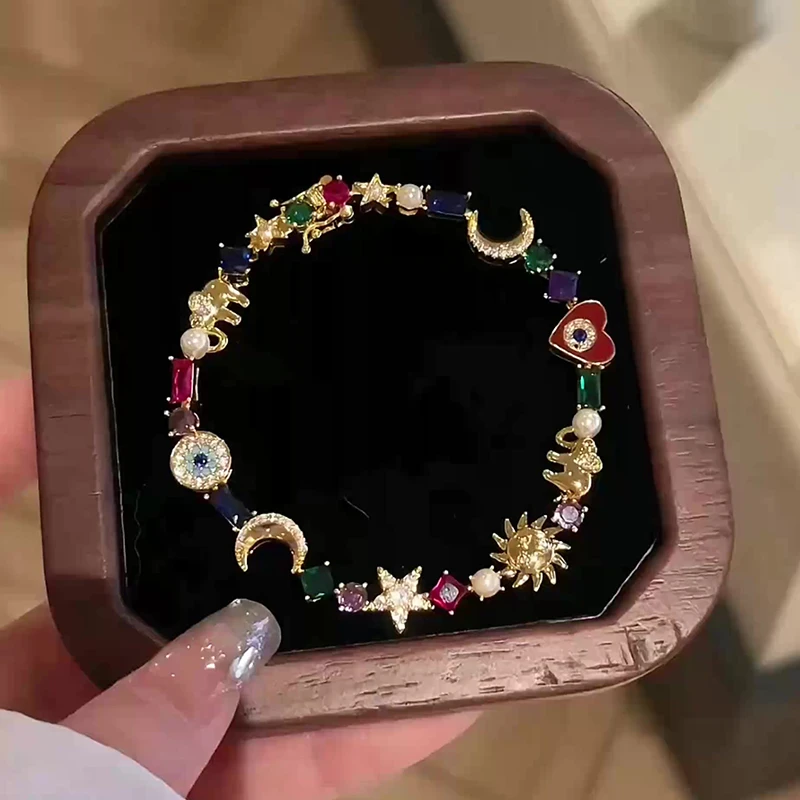 铜合金手链 复古多巴胺星星月亮手链时尚独特小众设计感百搭手饰