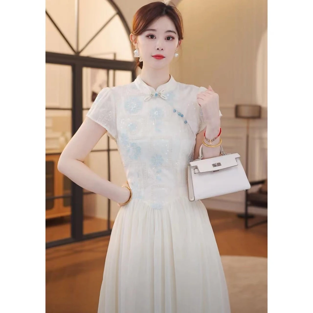 【嘉嘉JIANG】月光手书 新中式经典盘扣显瘦长款连衣裙 XJ252L1119