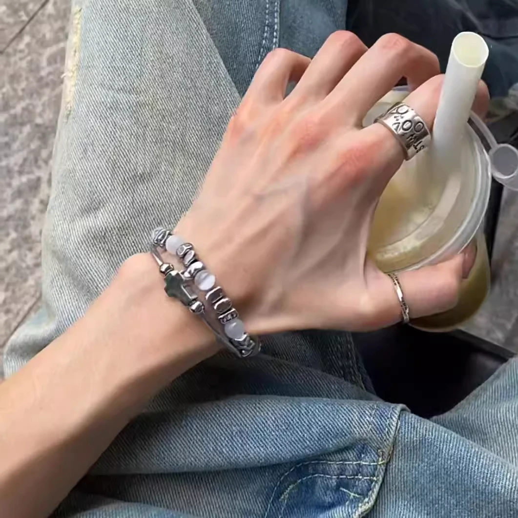 钛钢亚克力手镯 复古缠绕十字架潮流个性男生高级感手链配饰气质