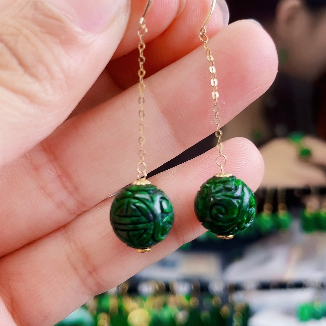 翡翠18K金镶嵌耳饰