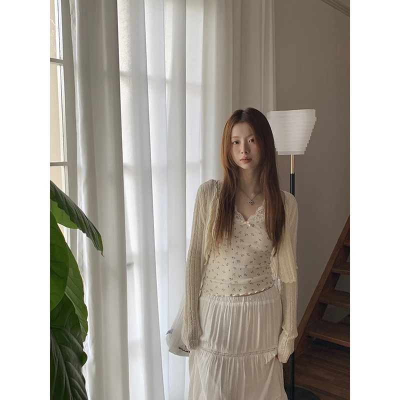 【情书针织衫】春夏甜美简约百搭慵懒风纯色V领针织开衫Y24110#