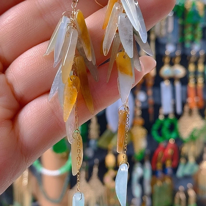 橙***莉翡翠未镶嵌耳饰翡翠