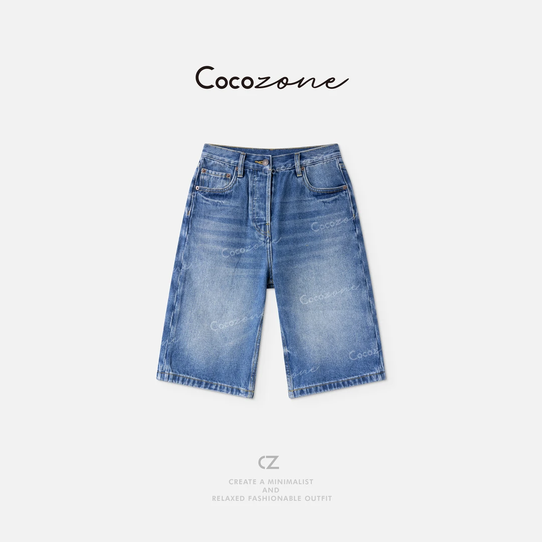 COCO ZONE 刘一一“不费力中裤”100棉扎花洗水牛仔裤 CD2A1729