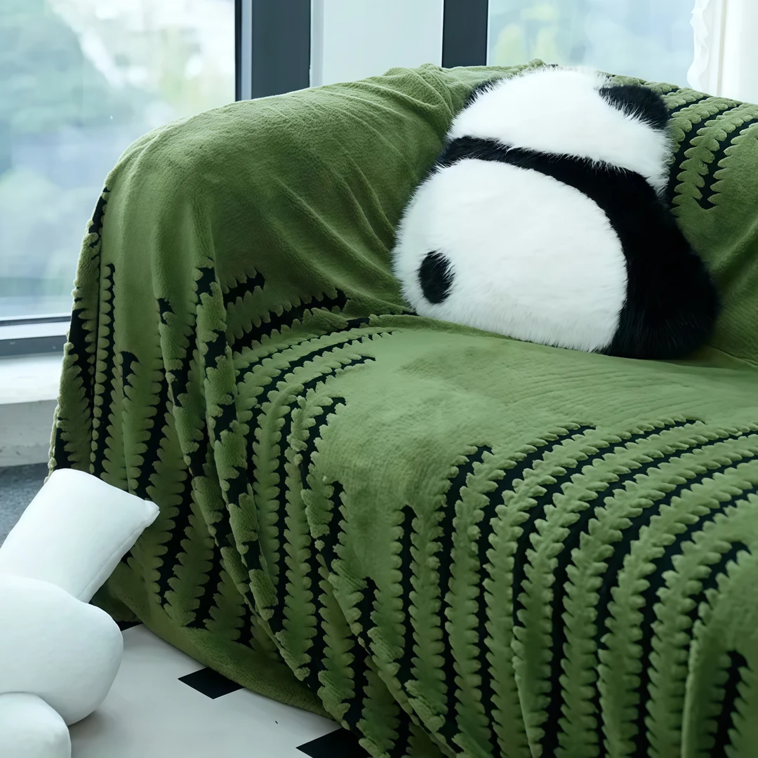 1米8绿毛绒沙发盖布轻奢高级感防滑沙发巾全包万能靠背套罩坐垫