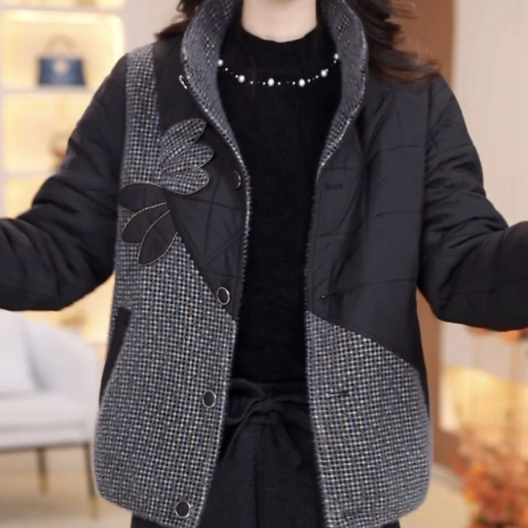 贵妃绒蓄热棉短款外套2025新款时尚棉服冬季减龄百搭棉衣拼接上衣