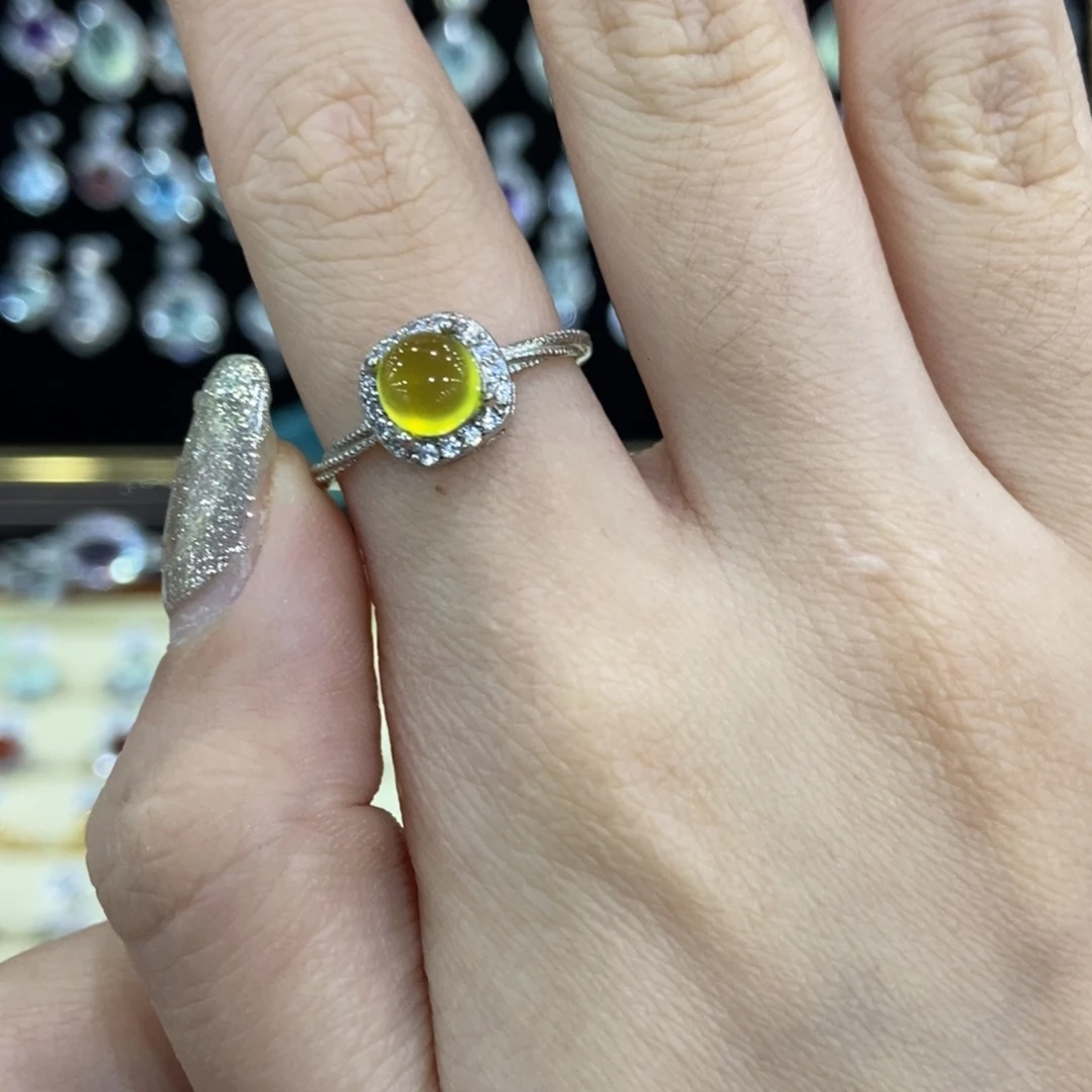 蛇纹石玉银S925镶嵌戒指