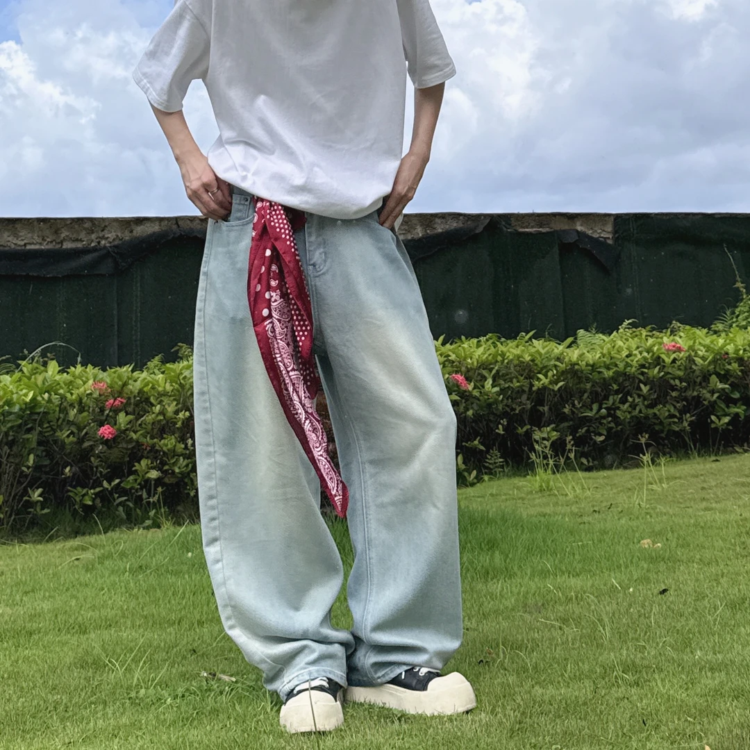 Ccnoter【立体剪裁半松紧腰带冰川蓝弯刀牛仔长裤】