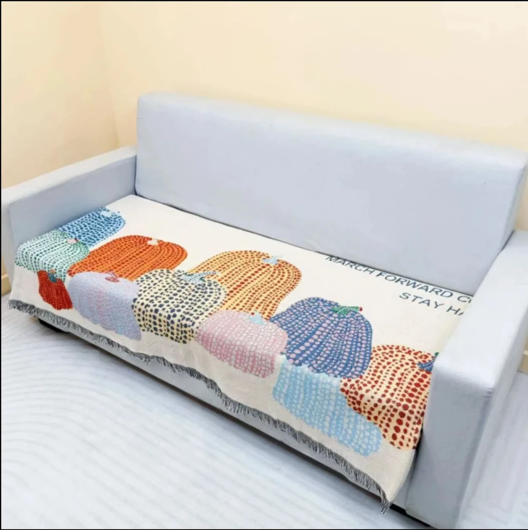 七彩南瓜90cm*320cm沙发巾盖巾沙发毯针织古风沙发椅子片式沙发垫