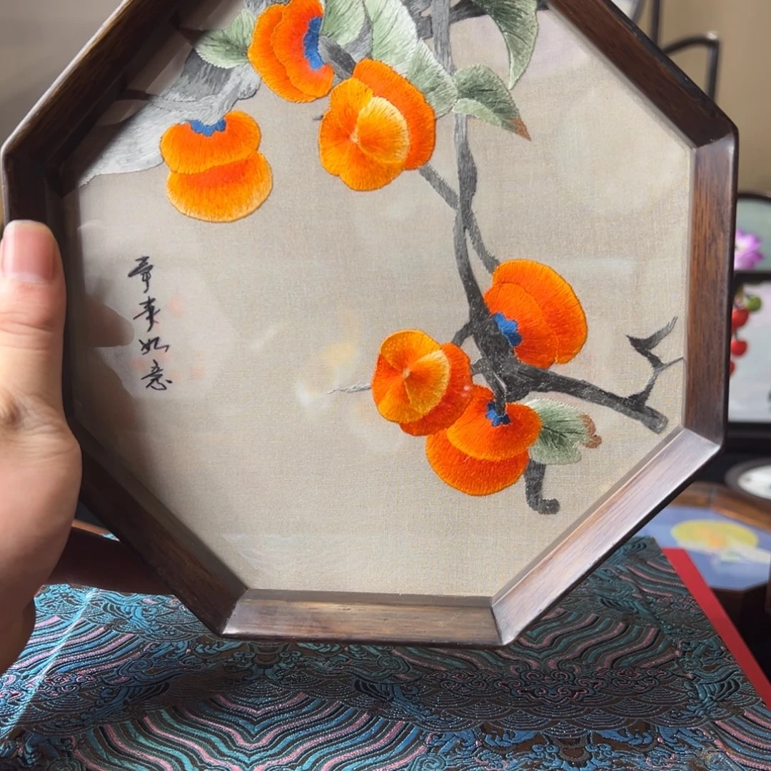 婧***7刺绣纯手工刺绣双面绣实木摆件