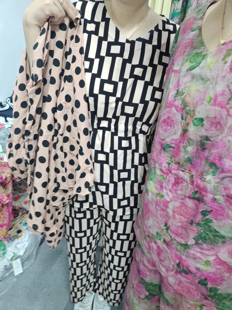 夏季女款人造棉高克重斜纹短袖阔腿裤套装大码薄款收腰显瘦百搭